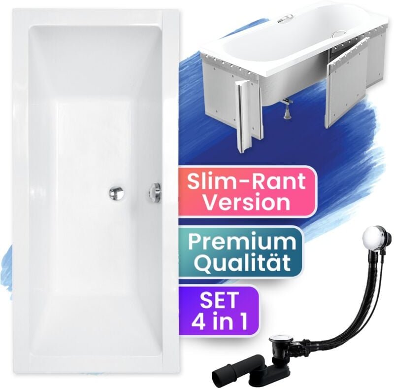 Thumbnail - Badland - Badewanne Rechteck 175x80 mit Styroporverkleidung, Ablaufgarnitur & Füßen gratis - Komplettset 4in1 Original A...