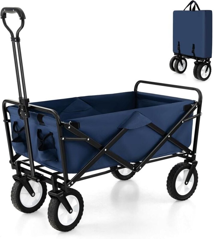 Costway - Bollerwagen faltbar, Handwagen mit verstellbarem Griff und Getränkehaltern, Gartenwagen bis 68 kg belastbar, T...