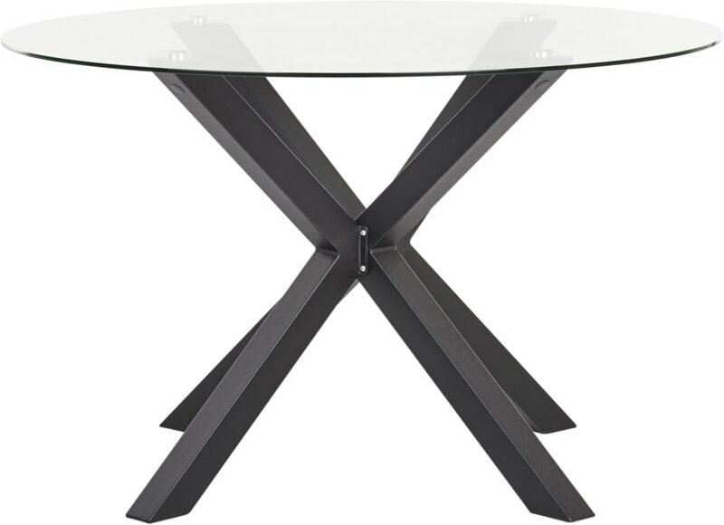 Gartentisch Transparent und Schwarz Aluminium ⌀ 120 cm für 4 Personen Glasplatte Rund X-Beine Outdoor Terrasse Balkon Mö...