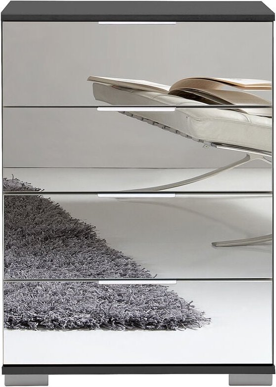 Schlafzimmer Nachttisch Nachtschrank, auch für Boxspringbett geeignet, in graphit mit Spiegelfront ELSTRA-43, B/H/T ca. ...