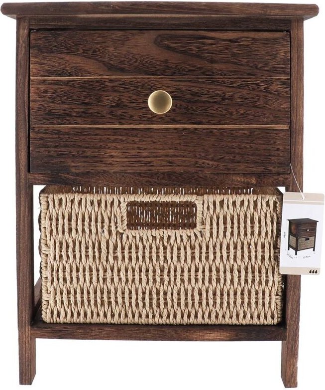 Kleines möbelstück paulownia mdf 1 schublade goldknopf und 1 korb papier - naturbraun Tendance