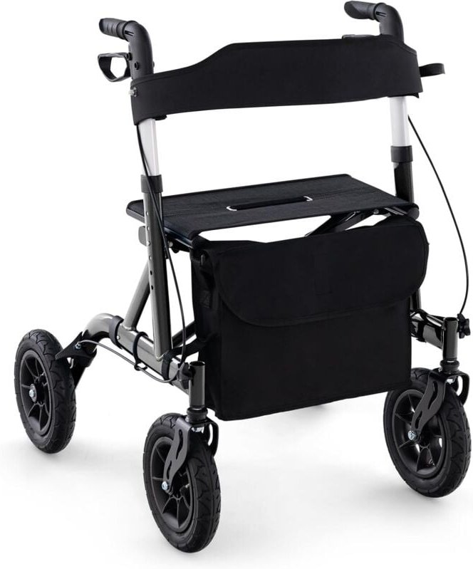 Costway - Rollator faltbar und leicht mit Sitz, Aluminium, bis 160 kg, 2 in 1 Rollstuhl & Reiserollator, Gehhilfe 6-fach...