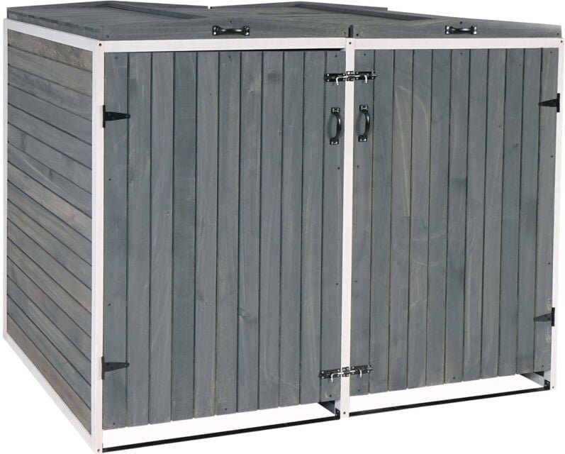 HHG - xl 2er-/4er-Mülltonnenverkleidung 651, Mülltonnenbox, erweiterbar 126x158x98cm Holz mvg grau-weiß