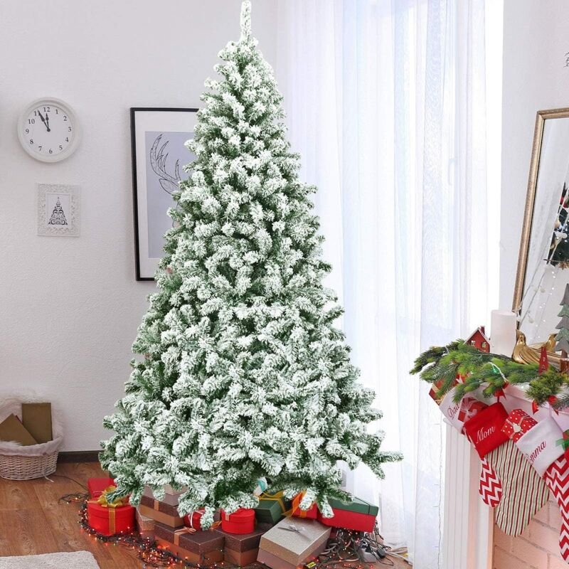 225cm Künstlicher Weihnachtsbaum mit Schnee, Tannenbaum mit Metallstaender, Christbaum 1346 Spitzen pvc, Kunstbaum Weihn...
