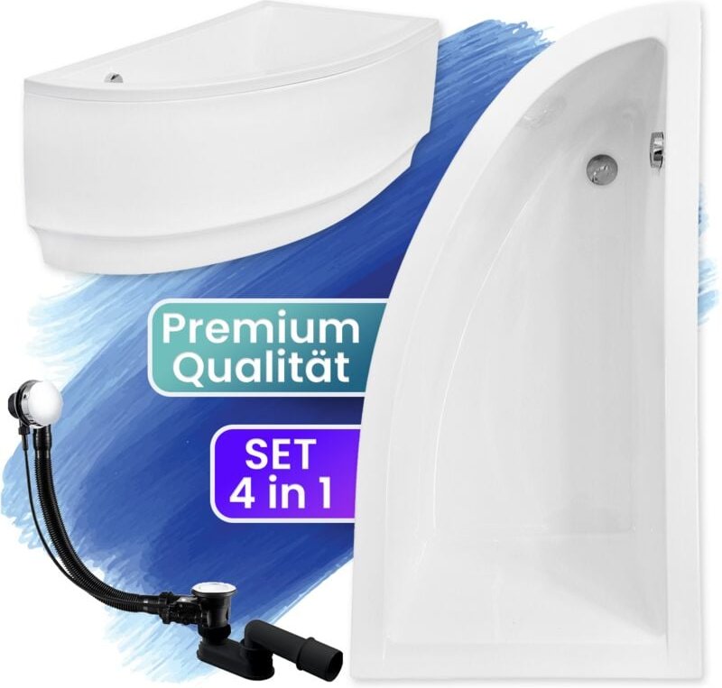 Badland - Badewanne Eckbadewanne 150x70 Rechts mit AcrylSchürze, Ablaufgarnitur & Füßen gratis - Komplettset 4in1 Origin...