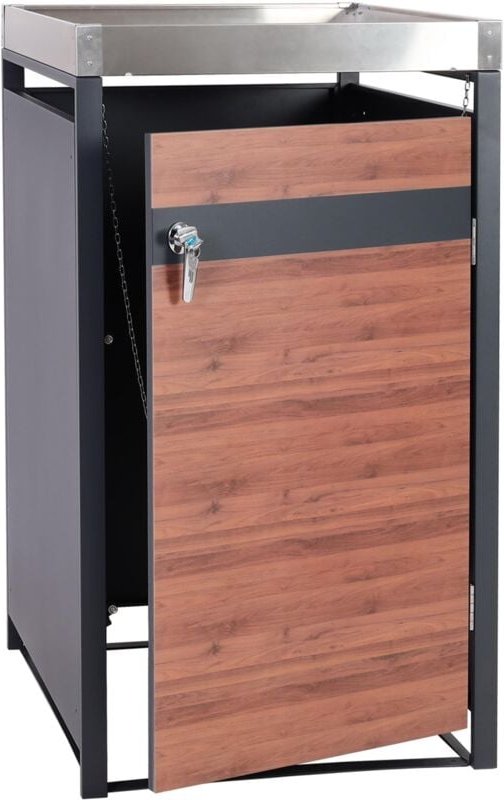 1er Mülltonnenverkleidung mit Pflanzkasten HHG 340, erweiterbar, Metall 37kg, anthrazit Kirsche-Holzoptik dunkelbraun