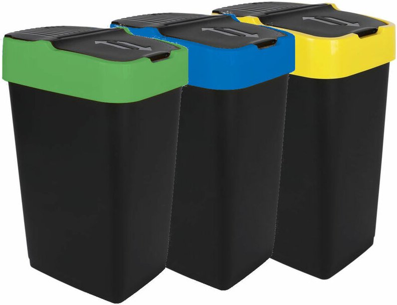 Spetebo - Abfalleimer mit Schwingdeckel - 3er Set / 35 Liter - Abfall Sammler Behälter Mülleimer grün gelb blau