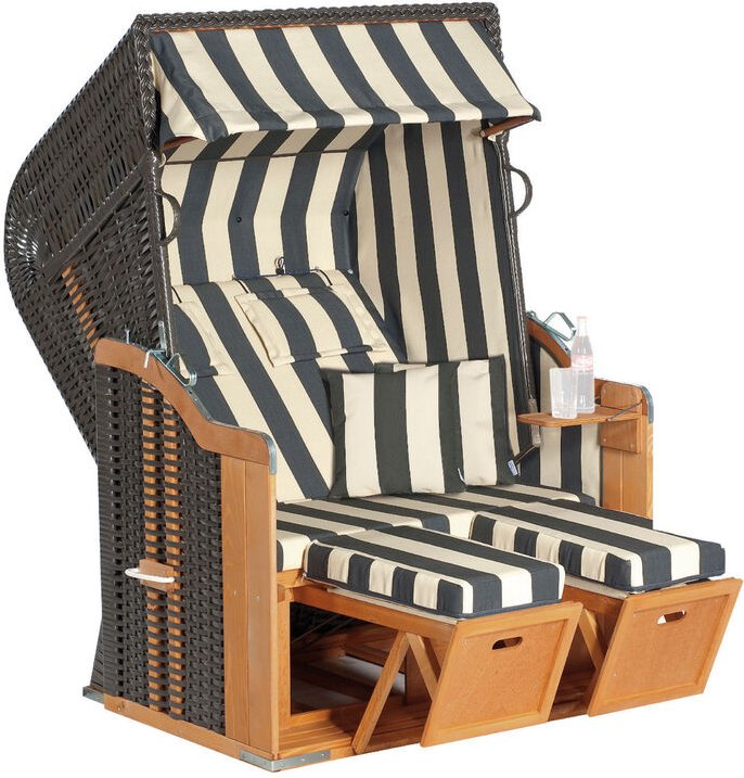 Sunny Smart - SunnySmart Garten-Strandkorb Rustikal 250 plus 2-Sitzer anthrazit/beige mit Kissen