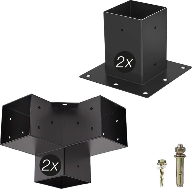 SOTECH Holzverbinder / Bodenanker vierkant, Stahl verzinkt und schwarz pulverbeschichtet für höchsten Korrosionsschutz, ...