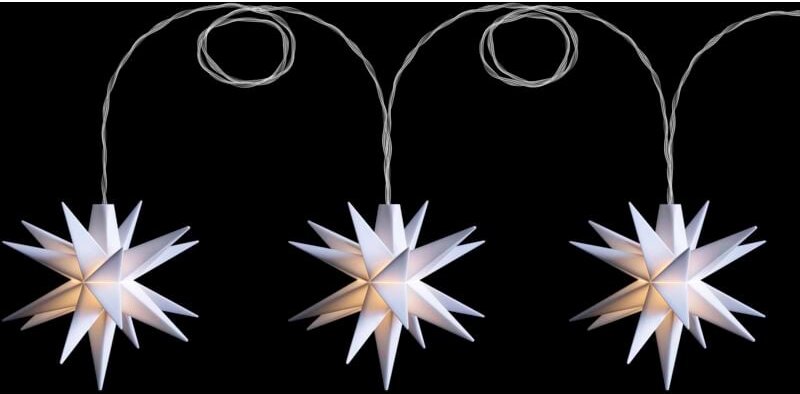 Sternenkette 18 Zacken rot 8 cm, 3 Sterne, Batteriefach innen/außen