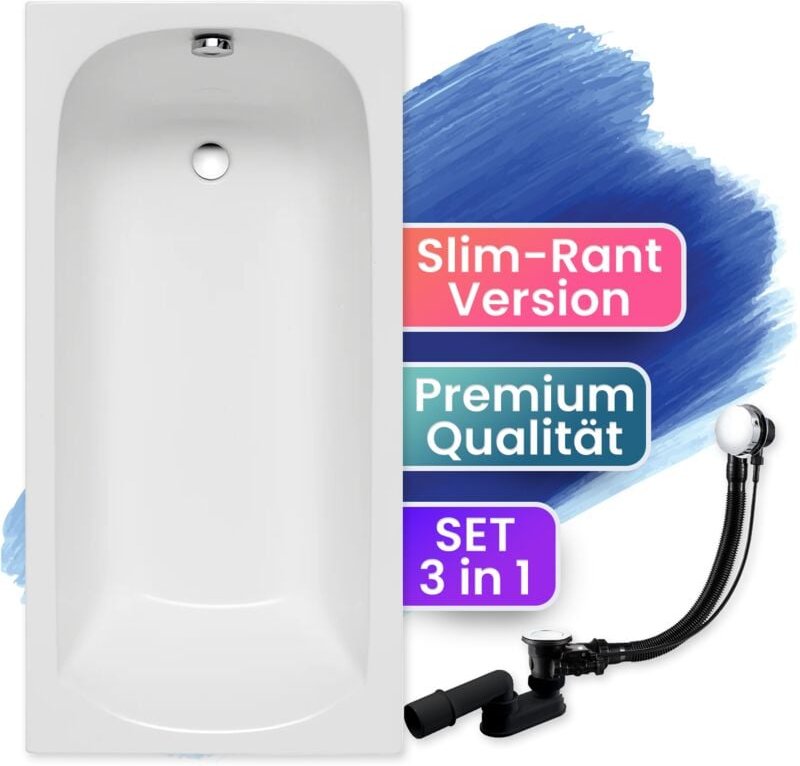 Thumbnail - Badewanne Rechteck 180x80, Ablaufgarnitur & Füßen GRATIS - Komplettset 3in1 Original Acryl Wanne Premium Siphon - Made i...