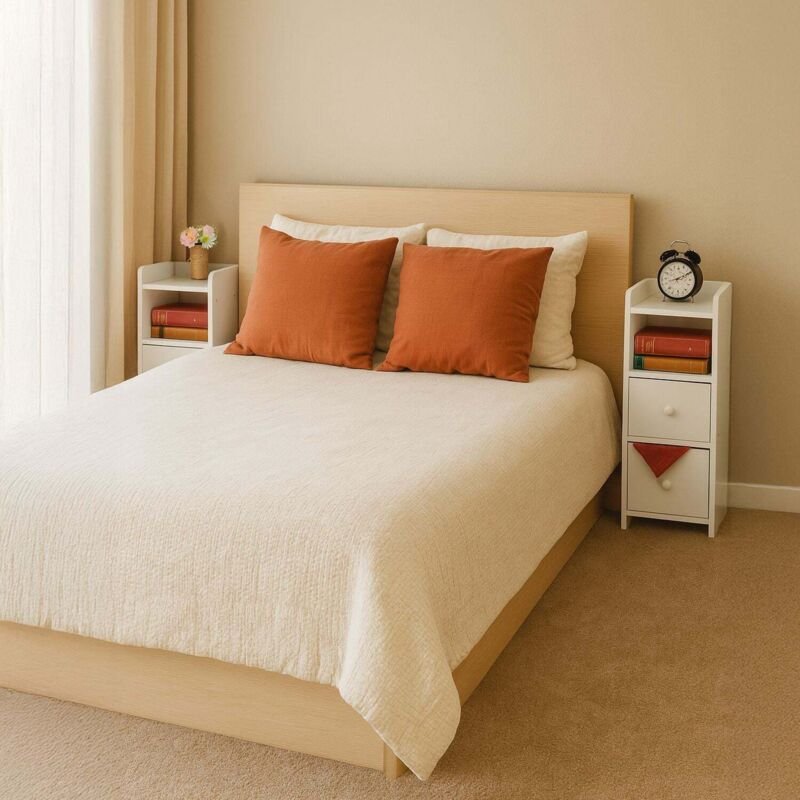 Weier schmaler nachttisch mit 2 schubladen