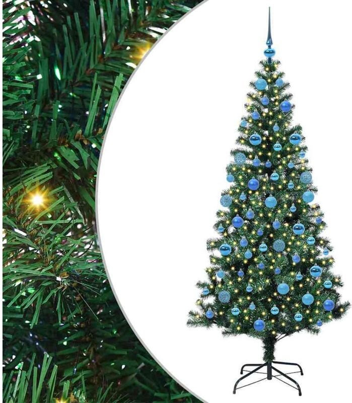 Künstlicher vorbeleuchteter Weihnachtsbaum Grün 180 cm PVC vidaXL
