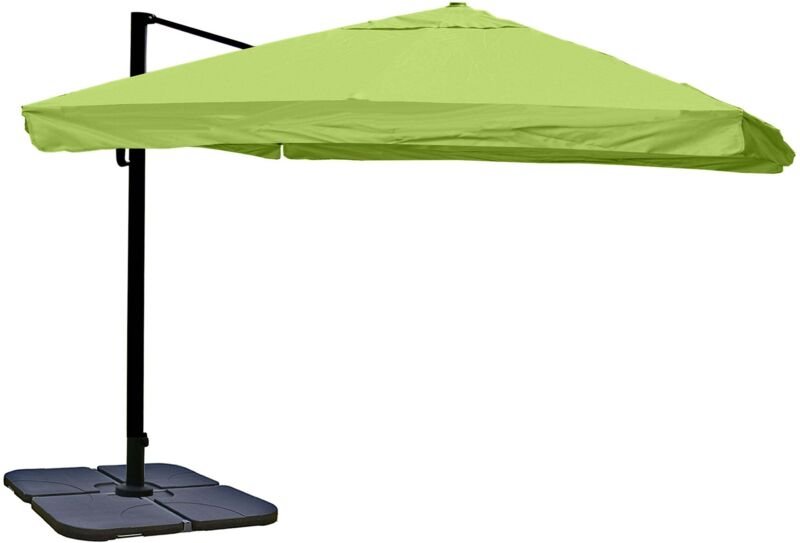 Gastronomie-Ampelschirm HHG 980, Sonnenschirm, 3x3m (Ø4,24m) Polyester/Alu 23kg Flap, grün mit Ständer, drehbar
