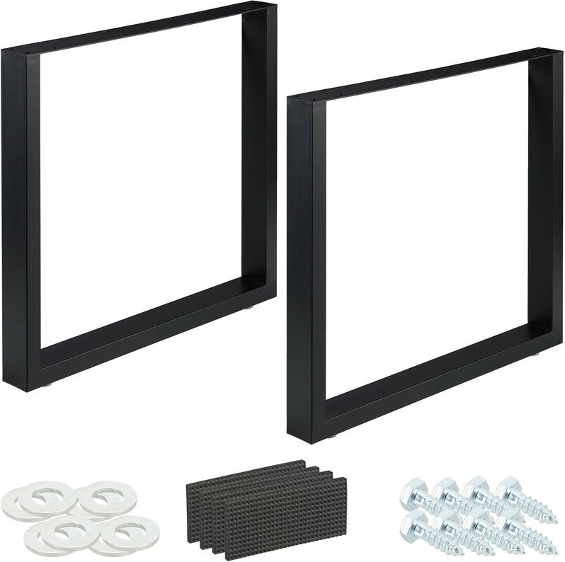 Tischkufen 2er Set, BxH: 80x72 cm, Metall Tischbeine Schreibtisch, Esstisch, Couchtisch, Industrial, schwarz - Relaxdays