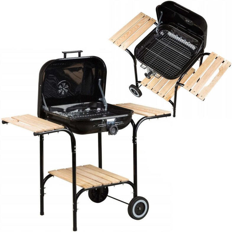 Northix - Groer gartengrill mit verstellbarem rost holzregale