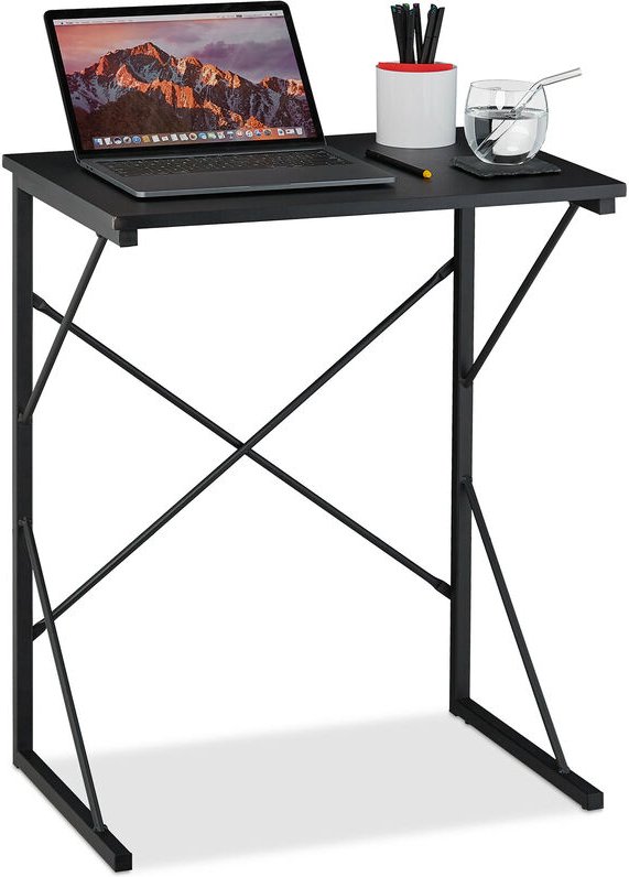 Schreibtisch klein, HxBxT 75 x 60 x 40 cm, kompakter Computertisch, Laptop Arbeitstisch, mdf & Metall, schwarz - Relaxda...