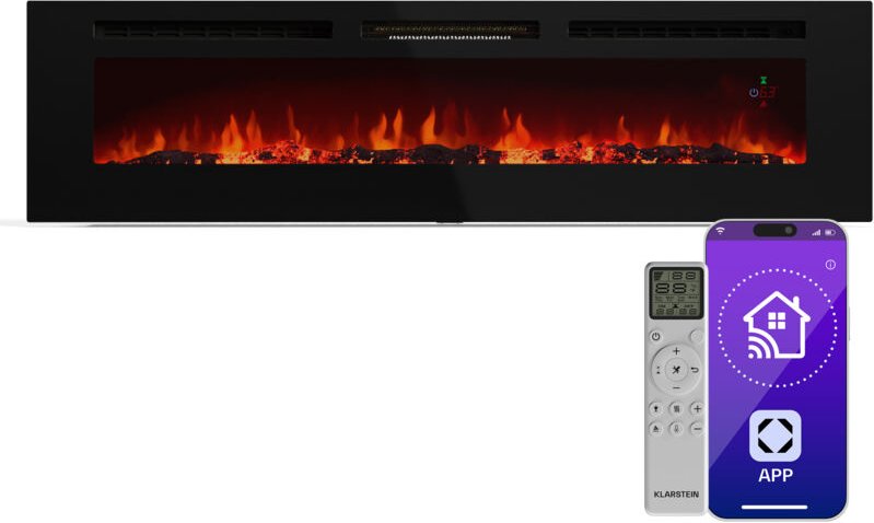 Klarstein - Galeras Smart Elektrokamin - 1800 w Heizleistung, Realistische LED-Flammen, App & Fernbedienung, Einstellbar...