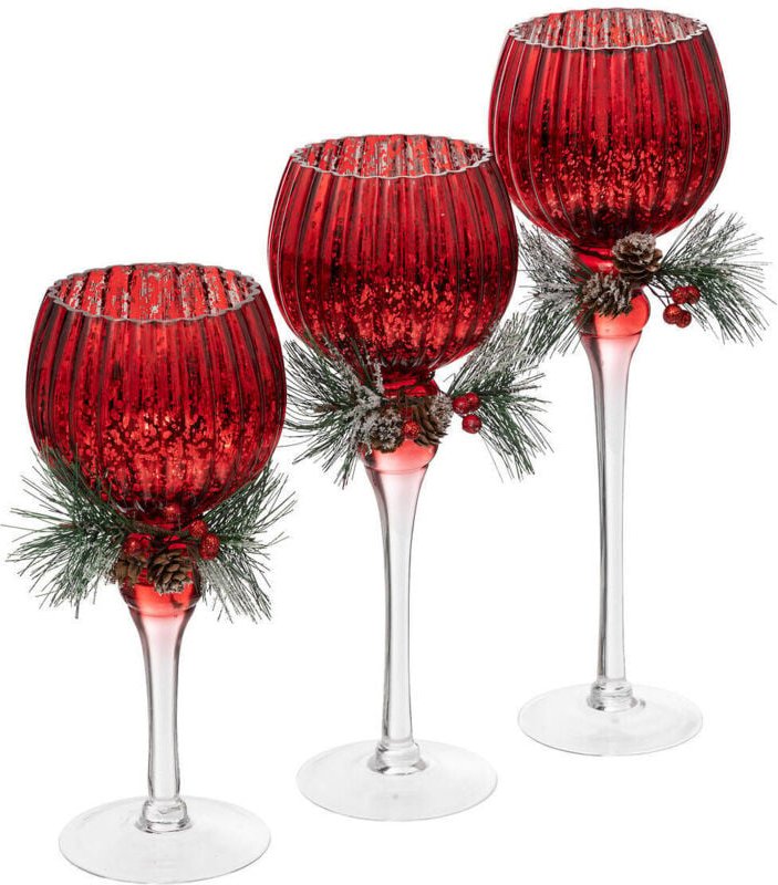 Teelichthalter mit Weihnachtszweig, 3er-Set