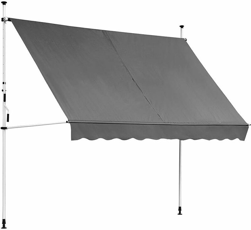 Klemmmarkise Balkon Markise - Sonnenschutz Terasse Fenstermarkise mit Sonnensegel, Windschutz und Rollo - Grau mit led -...