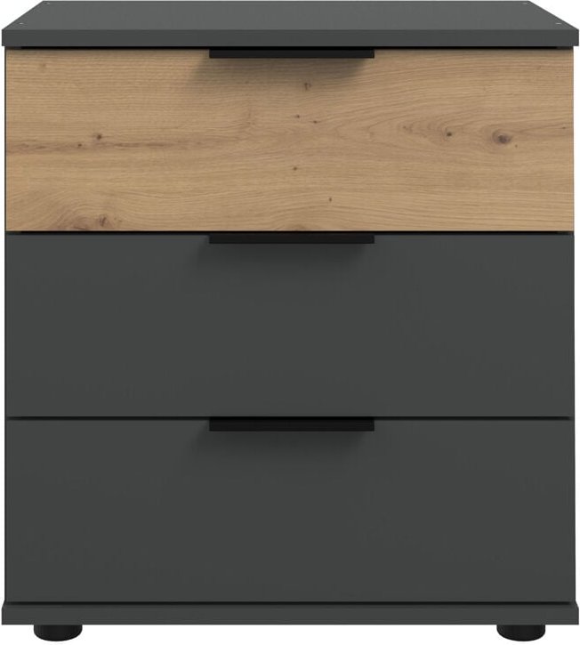 Schlafzimmer Nachtschrank Nachttisch mit 3 Schubladen, auch für Boxspringbett, in graphit mit Artisan Eiche Nb. GRANADA-...