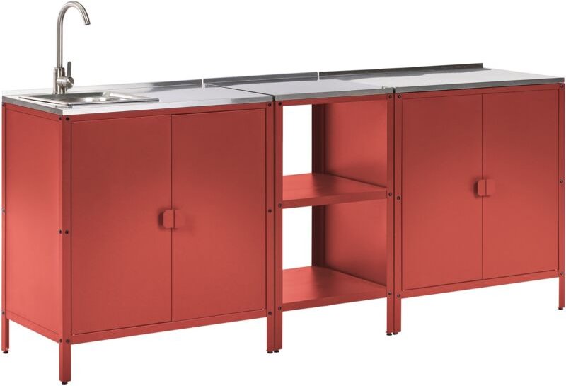 Outdoor-Küche 3er Set mit Spüle VILAMA Metall Rot