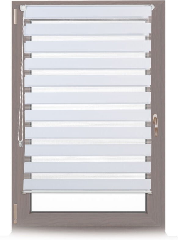 4 x Doppelrollo Klemmfix ohne bohren, Seitenzugrollo mit Streifen, Duo-Rollo für Fenster, Stoff 86x156 cm, weiß