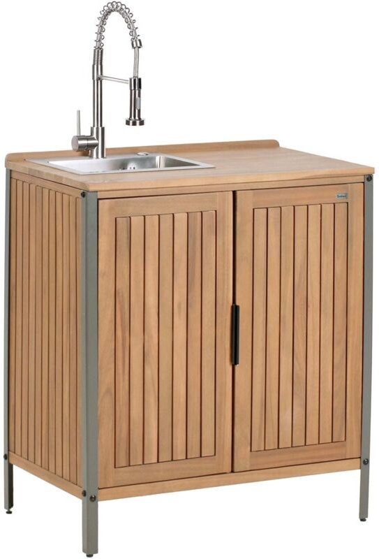 Outdoor-Küchenschrank mit Spüle IVREA zertifiziertes Akazienholz Braun / Silber
