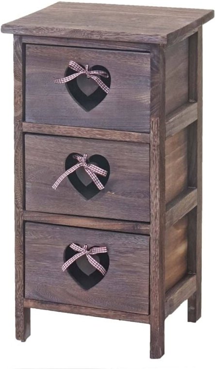 Kommode Sues, Schubladenkommode Schrank, 3 Schubladen mit Herzen 55x29x25cm, Shabby-Look, Vintage braun