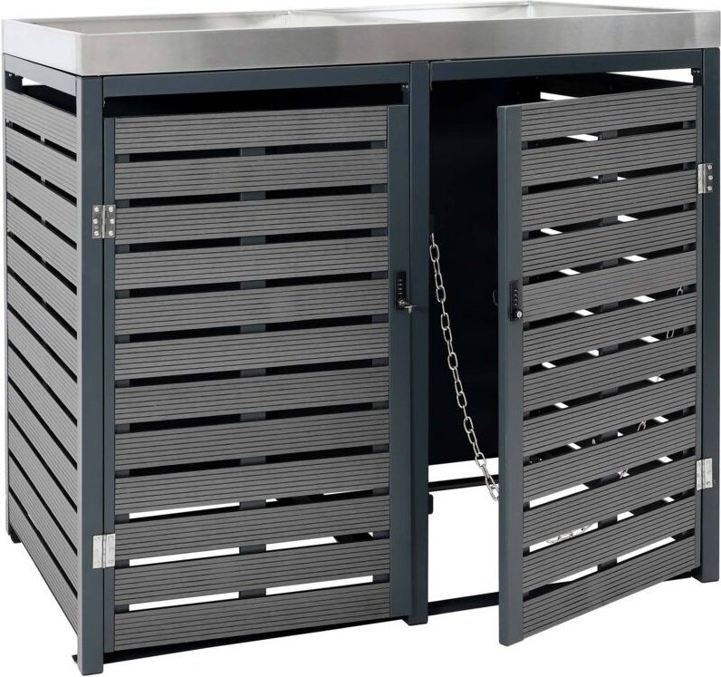 HHG - 2er Mülltonnenverkleidung 787, Mülltonnenbox mit Pflanzkasten, 124x134x84cm wpc Edelstahl 79kg anthrazit