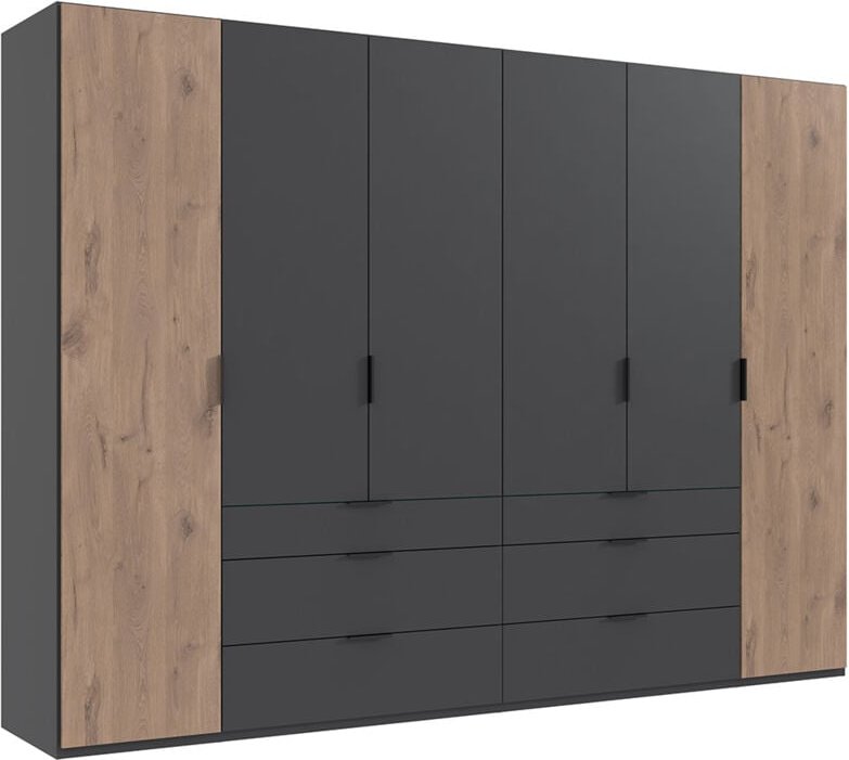 Kleiderschrank 300 cm breit modern in grau mit Eiche BIELLA-43