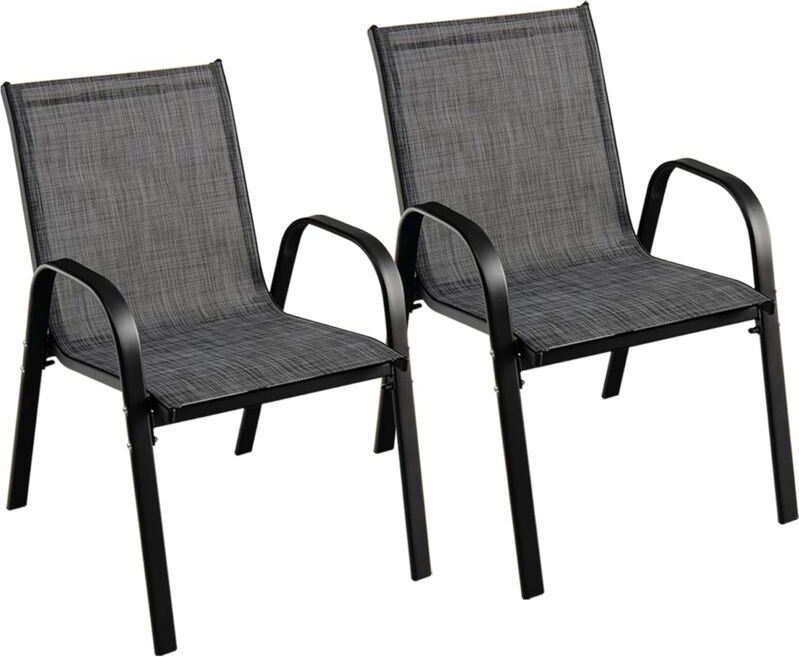 COSTWAY 2er Set Gartenstühle stapelbar, Stapelstühle aus Textilene und Metallgestell, Terrassenstühle mit Armlehnen, 55 ...