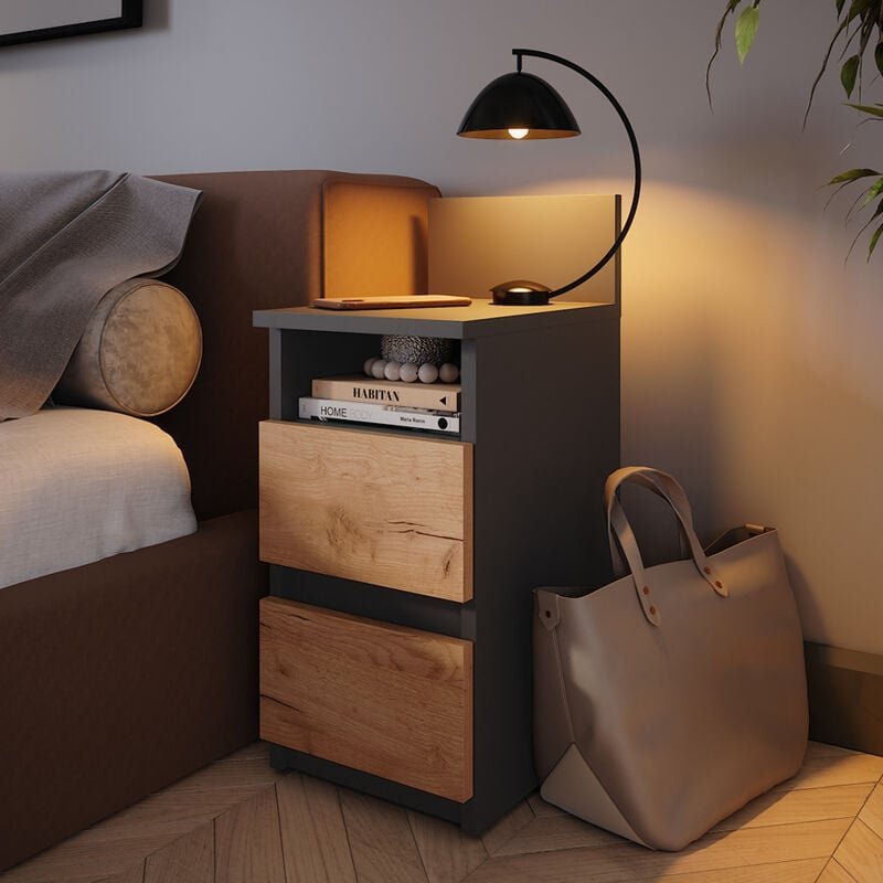 Vicco - Kommode Monty, Anthrazit/Goldkraft Eiche, 25 x 59.1 cm mit 2 Schubladen