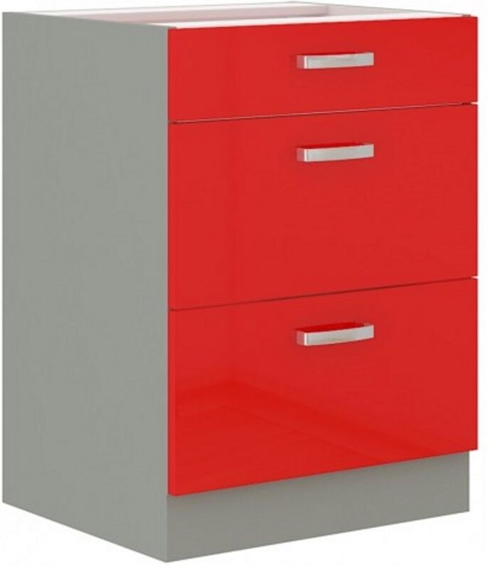 Küchen Unterschrank 60 Rot Glanz Vollauszug Soft-Close Küchenzeile Rose Bianca