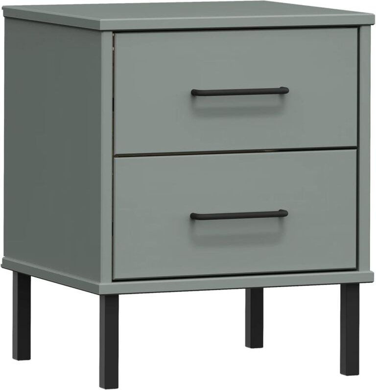 Nachttisch oslo mit Metallbeinen Grau Massivholz Kiefer Vidaxl