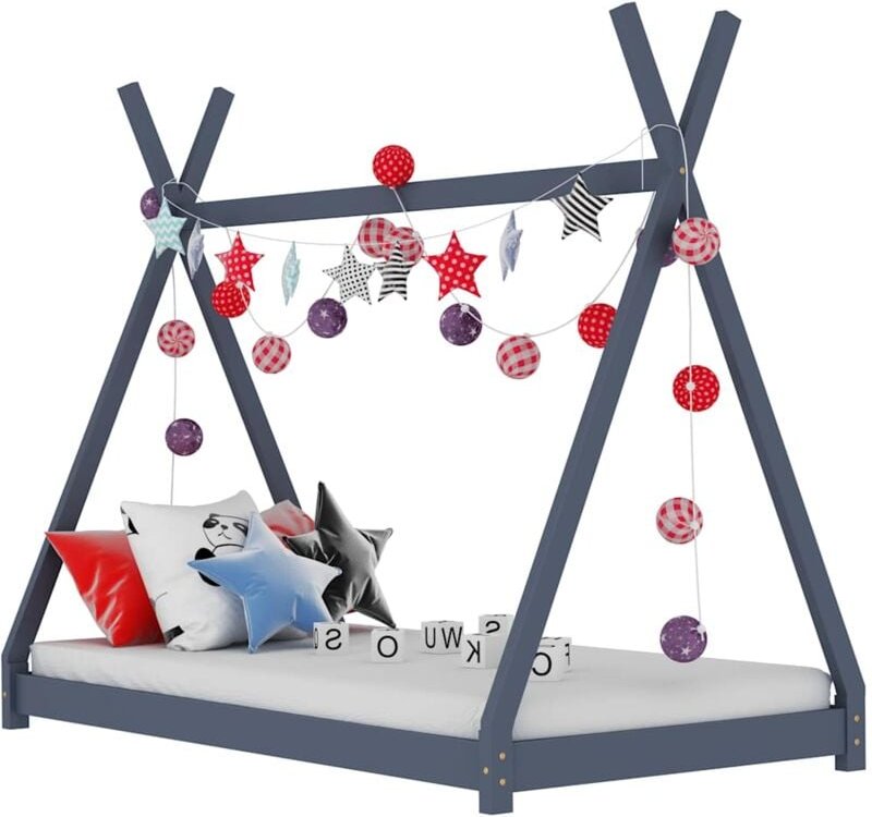 Kinder-Bettgestell Grau Massivholz Kiefer 90 x 200 cm - Vidaxl