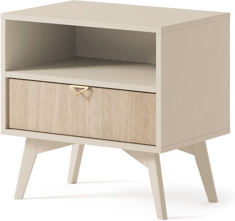 Lomadox - Nachttisch in beige, Front mit Fischgrätenmuster, FAREHAM-160