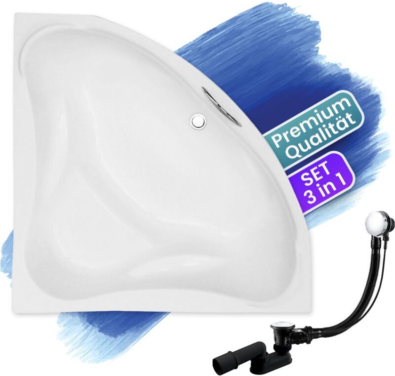 Thumbnail - Badland - Badewanne Eckbadewanne 134x134, Ablaufgarnitur & Füßen gratis - Komplettset 3in1 Original Acryl Wanne Premium ...