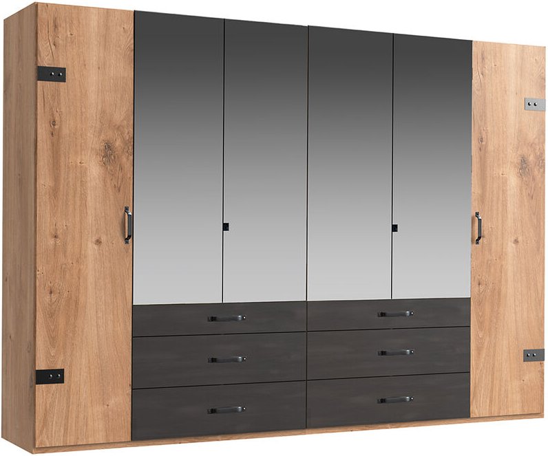 Kleiderschrank 6-trg., 300 cm, Eiche mit Stahl Nb., DAVENPORT-43