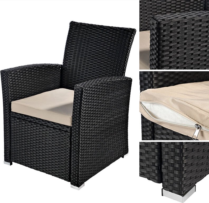 Mucola - Poly Rattan Garten Terrassen Sessel Rattanstuhl Gartenstuhl Rattan Schwarz