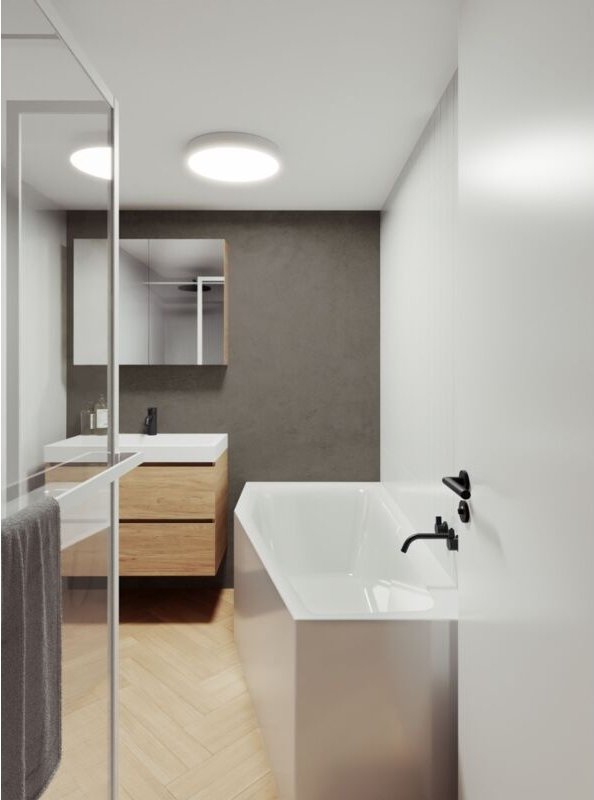 Riho - Rethink Space Eck-Badewanne, Version rechts, Einbau, mit Ab-