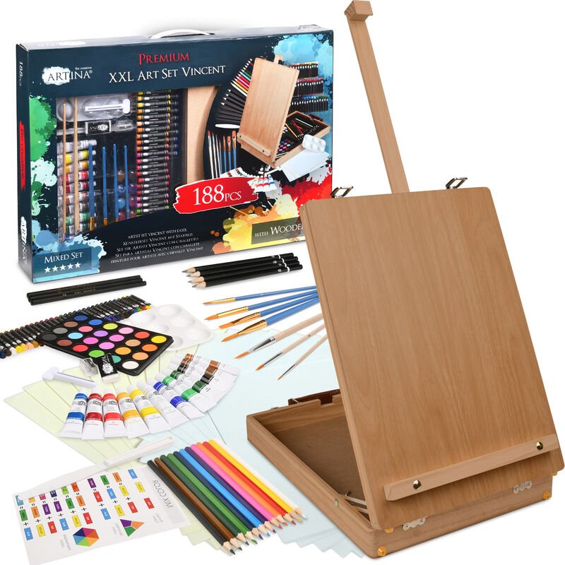 Thumbnail - Vincent 188 tlg. Malset inkl. Kofferstaffelei, Farben und Zubehör - Artina