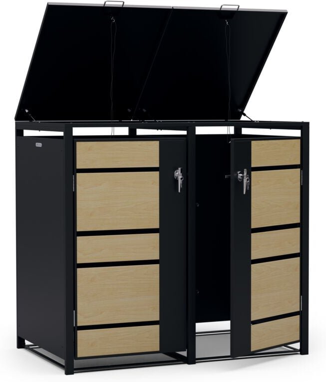 Elegante 3er-Mulltonnenbox fur 60/120/240 l Behalter, praktische Offnung von oben & vorne, sicher mit Schloss & Schlusse...