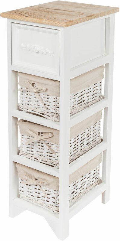 Vintage Holz Kommode weiß mit 2 Rattan Körben - 62 x 32 cm - Standregal mit Schublade im Landhaus Stil - Badezimmer Wohn...