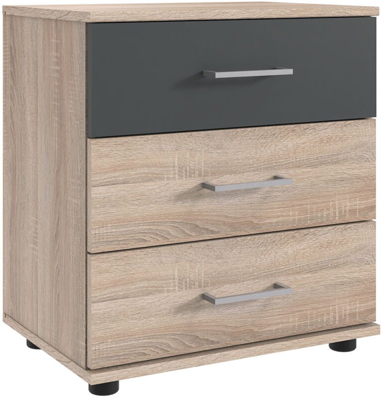 Lomadox - Nachttisch 52 cm breit modern in Eiche sägerau mit graphit TREVISO-43