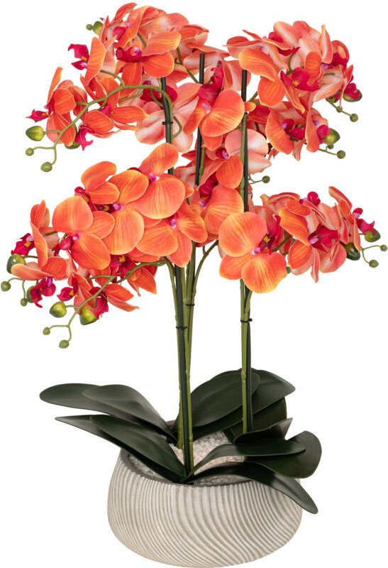 Atmosphera - Künstliche Orchidee im Topf Sanae Orangefarbener Zementtopf H65cm créateur d'intérieur