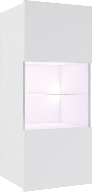 Thumbnail - Hängevitrine mit Glasboden und Glasrahmentür in weiß Hochglanz CAIRNS-132, b/h/t ca. 45/117/32 cm