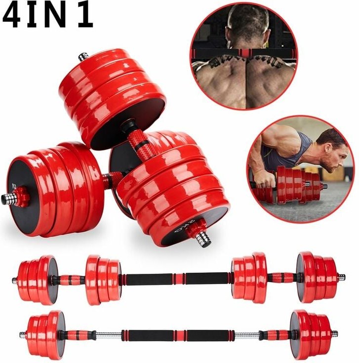 Langhantel Kurzhantel Hantelset 4in1 Set verstellbar Gewichte 40 KG Hantel Krafttraining Hantelscheiben Langhantelstange...