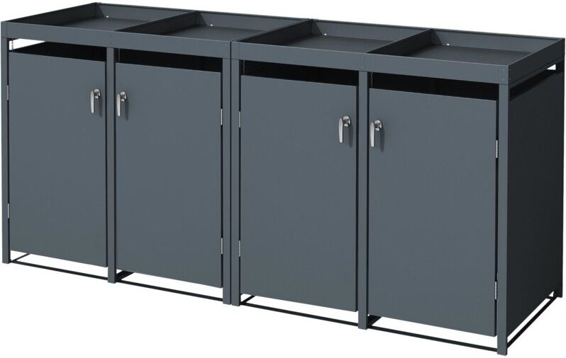 ML-Design Mülltonnenbox 4er mit Pflanzdach für 4 Mülltonnen, 240L 264x80x124cm Anthrazit, Stahl, wetterfest, Abschließba...
