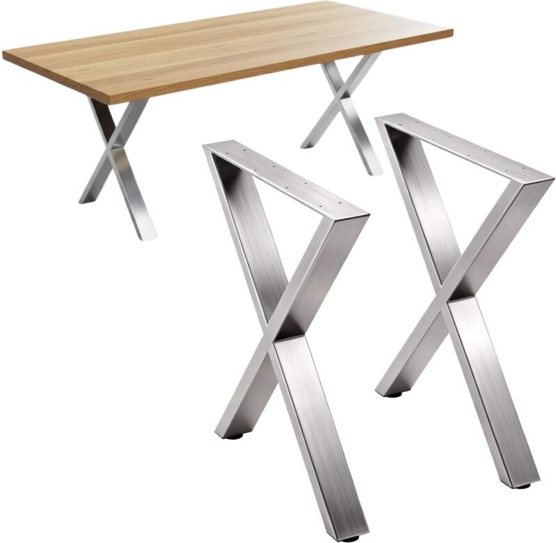 DanDiBo 2x Tischbeine Edelstahl 72 x 60 cm Tischgestell Höhenverstellbar 96676 Tischfüße Möbelfüße Tischkufen Esstisch B...